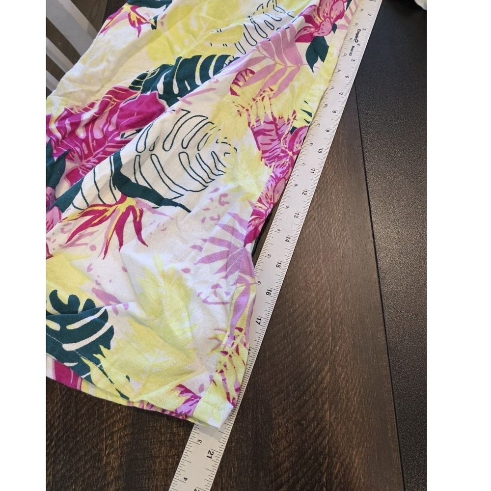 Nicole Miller Romper Jumpsuit Multicolor Tropical Palm Floral Linen Blend Medium - Picture 11 of 11